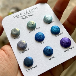 MICA DOTCARDS Handmade watercolors mica metallic dot cards sample sets best artist gift total 45 shades to try Blues and violets