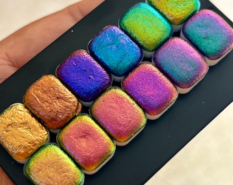 Colorshift Watercolor Set, Chameleon Intense Pigments, Artist Gift, 12 mini pans