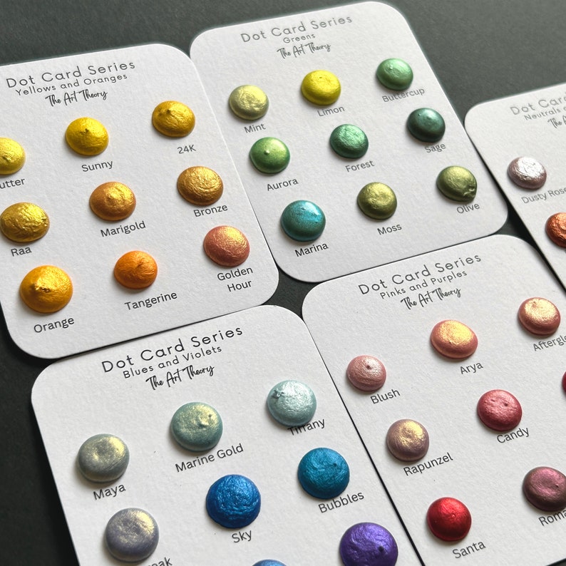 MICA DOTCARDS Handgemachte Aquarellfarben Glimmer Metallic Dot Cards Sample Sets Bester Künstler Geschenk insgesamt 45 Farbtöne zum Ausprobieren All five cards