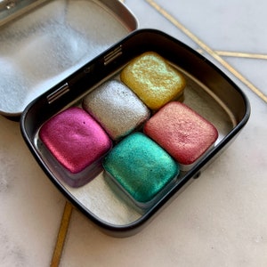 CHROME + SHIFTER MIX -Handmade watercolor palette | 3chrome and 2 subtle shifter chameleon half pan set | watercolours for artist