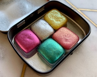 CHROME + SHIFTER MIX -Handmade watercolor palette | 3chrome and 2 subtle shifter chameleon half pan set | watercolours for artist