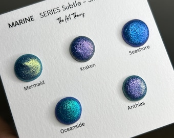 COLECCIÓN MARINA tarjeta de puntos de acuarela hecha a mano acuarelas de cambio de color metálico