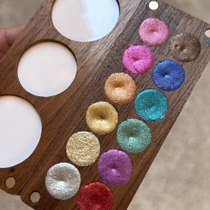 Shimmer watercolor paint palette, handmade watercolour wooden palette, artist paints, gift for kids, gift for artist