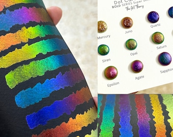 Serie BOLD, tarjeta de puntos con cambio de color, acuarelas camaleónicas hechas a mano con cambio de color.