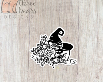 Pumpkin Spooky Vibes Sticker, Spooky Season Vinyl Stickers, Halloween Decal, Pumpkin Waterproof Sticker | INDOOR USE ONLY