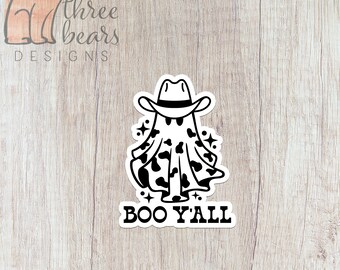 Boo Y'all Ghost Sticker, Halloween Vinyl Stickers, Ghost Decal, Spooky Waterproof Stickers | INDOOR USE ONLY