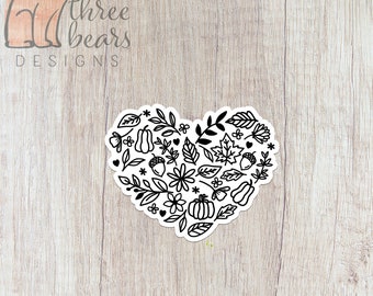 Fall Icon Heart Sticker, Autumn Vinyl Stickers, Spooky Season Decal, Pumpkin Spice Waterproof Stickers | INDOOR USE ONLY