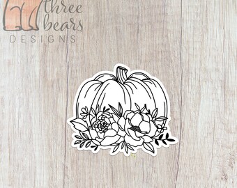 Floral Pumpkin Sticker, Autumn Vinyl Stickers, Spooky Season Decal, Pumpkin Spice Waterproof Stickers | INDOOR USE ONLY