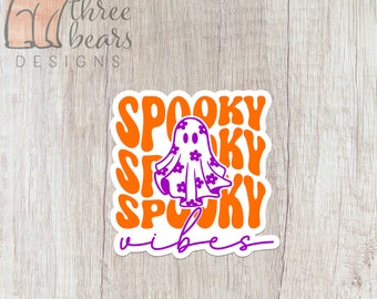 Spooky Vibes Ghost Sticker, Spooky Season Vinyl Stickers, Halloween Decal, Ghost Waterproof Sticker | INDOOR USE ONLY