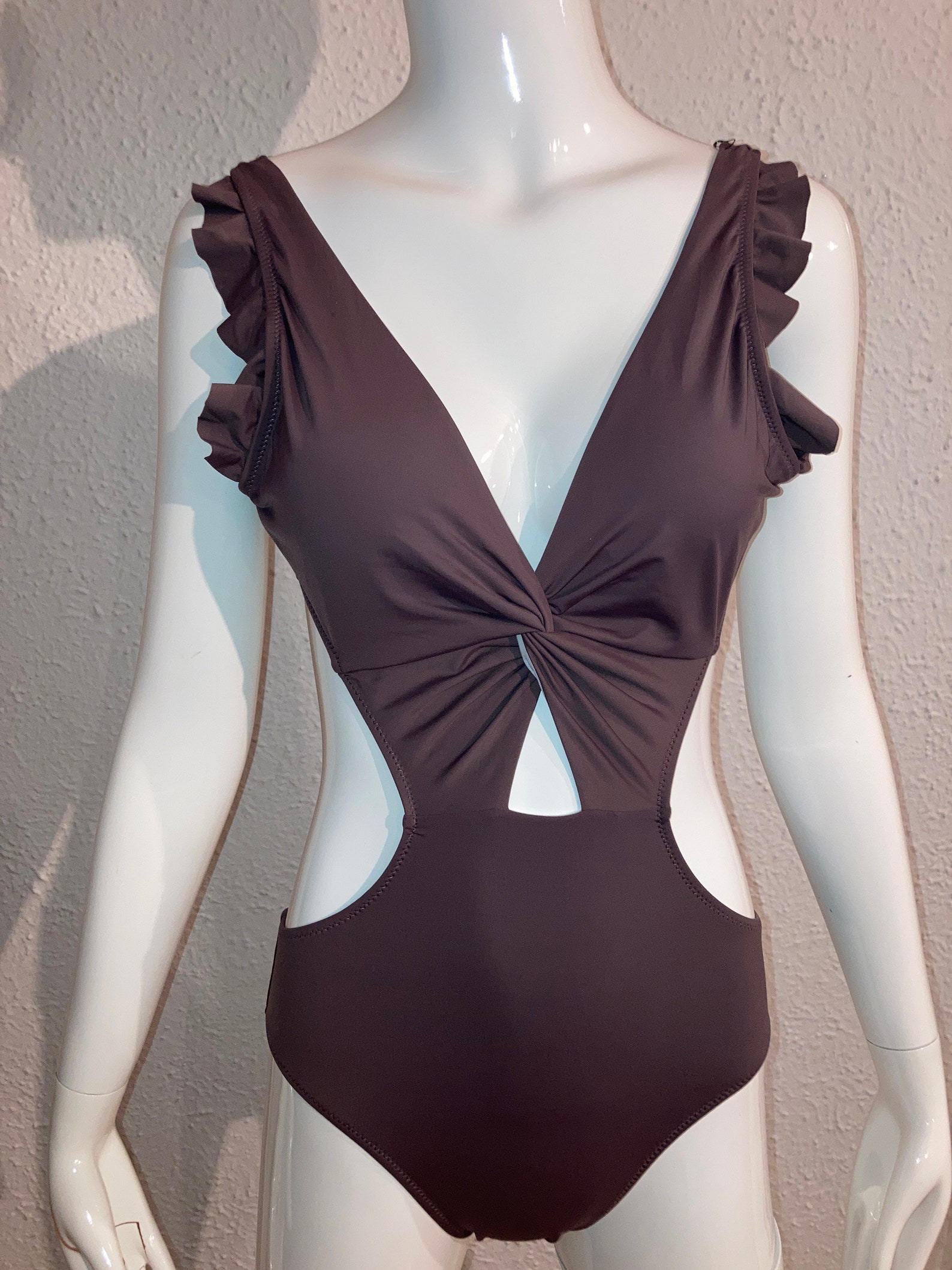 Womens brown open back one piece monokini bathing suit Etsy