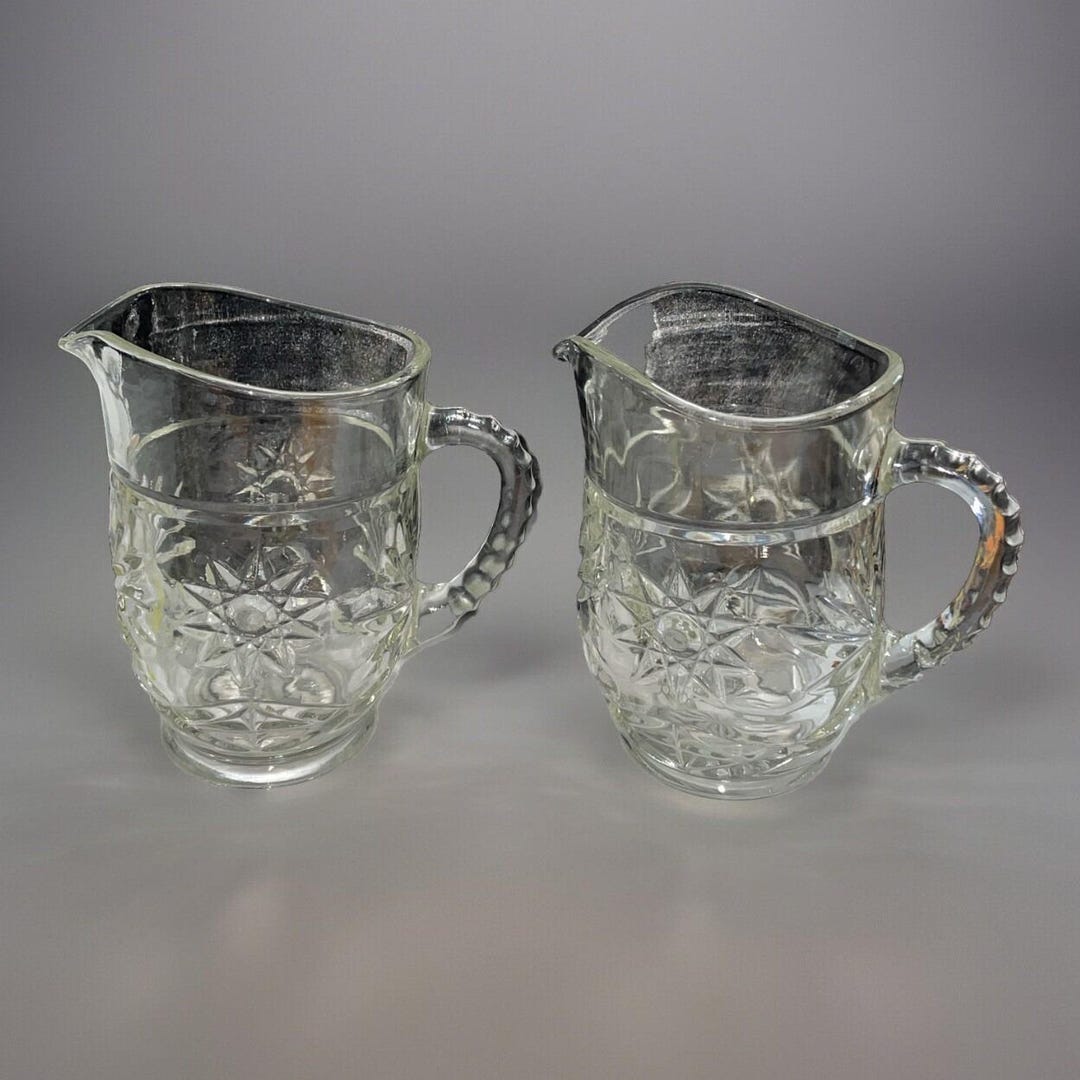 Vtgset of 2 Clear Glass Pitcher Anchor Hocking Star of David EAPC Small ...