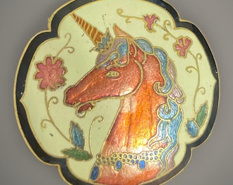 Vintage Cloisonné Mystical Unicorn Pendant (No backing)