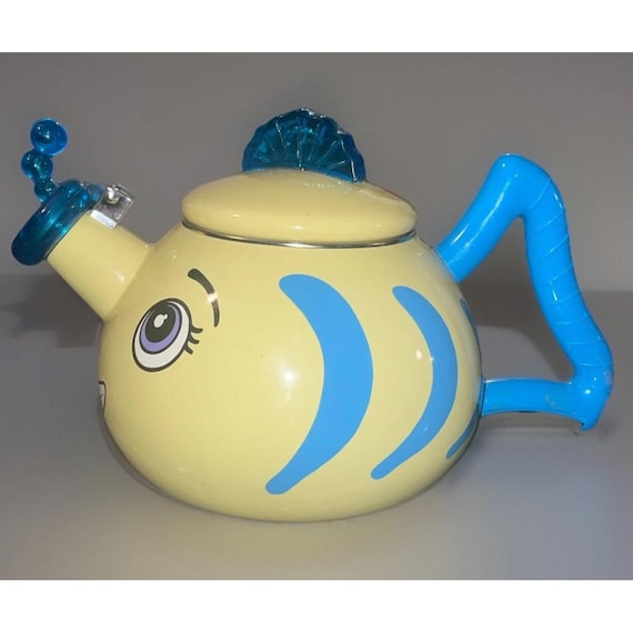 ヴィンテージ 魚モチーフ ホーローケトル レトロポップ Kamenstein風 MM Kamenstein Corp. 笛吹きティーケトル イエローフィッシュ