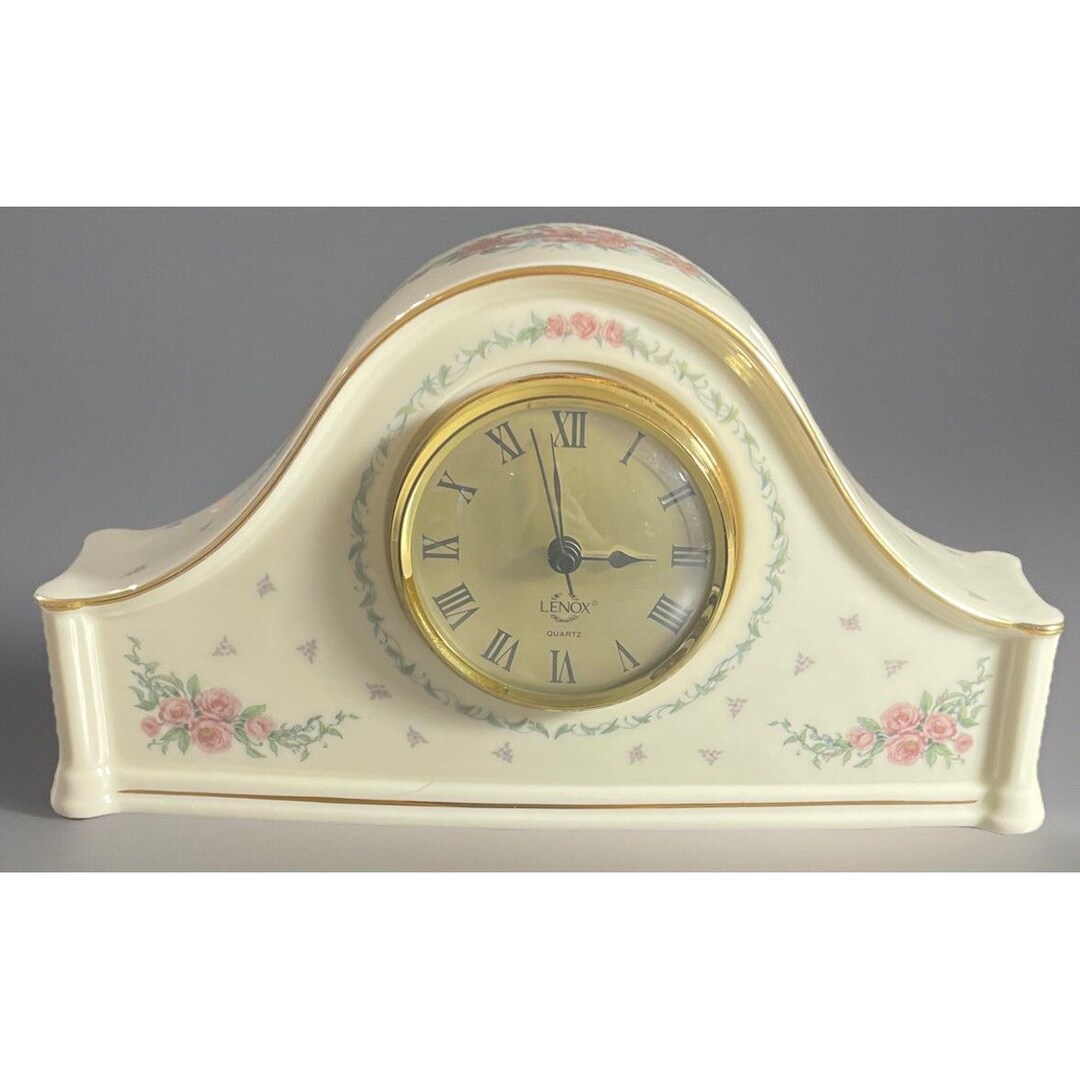 Lenox Roses Porcelain Mantel Clock Quartz 8.5 Inches Vintage Floral ...