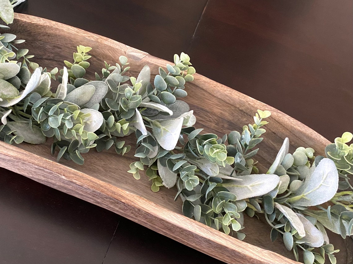 Dough Bowl Greenery Eucalyptus Lambs Ear Dough Bowl Garland Etsy