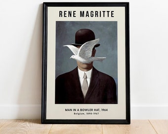 Rene Magritte Poster, Man in a Bowler Hat Rene Magritte Print, Surrealism Wall Decor, Rene Magritte Wall Art, Magritte Exhibition Poster