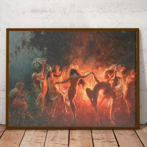 Joseph Tomanek - Fire Dance 1889 Print Poster, Witches Dancing - Nymphs Dancing Wall Art