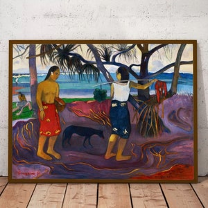 Paul Gauguin&#39;s I Raro Te Oviri (Under the Pandanus) Famous Painting Art Print Canvas Wall Art, Tahitian Landscape, Tropical Island Scene