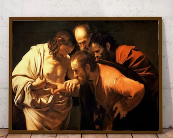 Caravaggio - Die Unglauben des Heiligen Thomas, Malerei, Leinwand Kunstdruck, Haus Wand Dekor - Putting Finger in Jesus Wunde