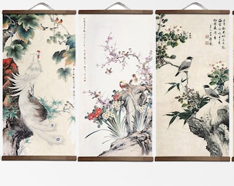 Chinese Old Painting Wall Decor Wall Hanging Art Print Canvas Scroll Poster Antique Asian Wall Art Nature Art