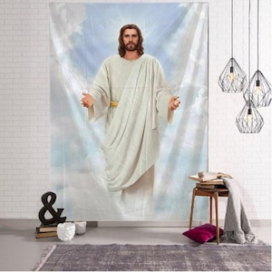 Jesus Christus Tapisserie Wandbehang, religiöse christliche Tapisserie Jesus Tapisserie für Schlafzimmer Ästhetik, Haus, Wohnzimmer