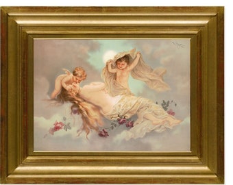 Girl and Angels Painting Cupid Wall Art, Cherub The Renaissance Art Print, Canvas Wall Art Painting, Love Aesthetic Wall Decor
