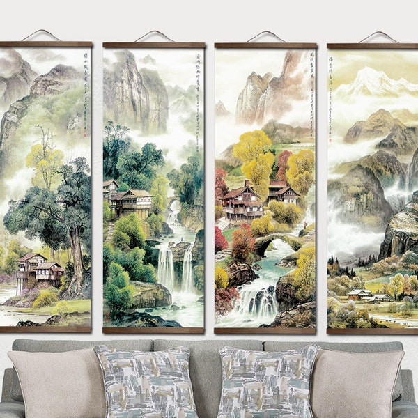 Japanese Nature Landscape Scenery Old Painting Wall Decor Wall Hanging Art Print Canvas Scroll Poster Antique Wall Art Nature Art