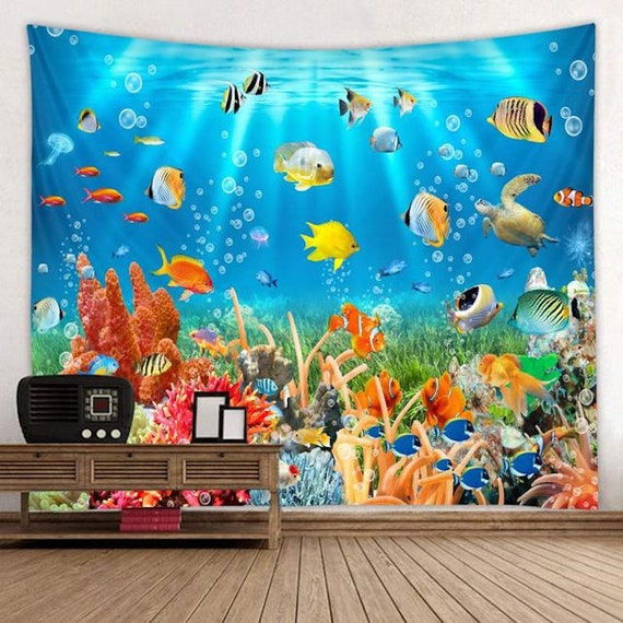 Underwater Tapestry Fish Undersea World Ocean Wall Tapestry Sea Life Wall Art Wall Decor Wall Hanging Tapestries for Living Room Bedroom Etsy