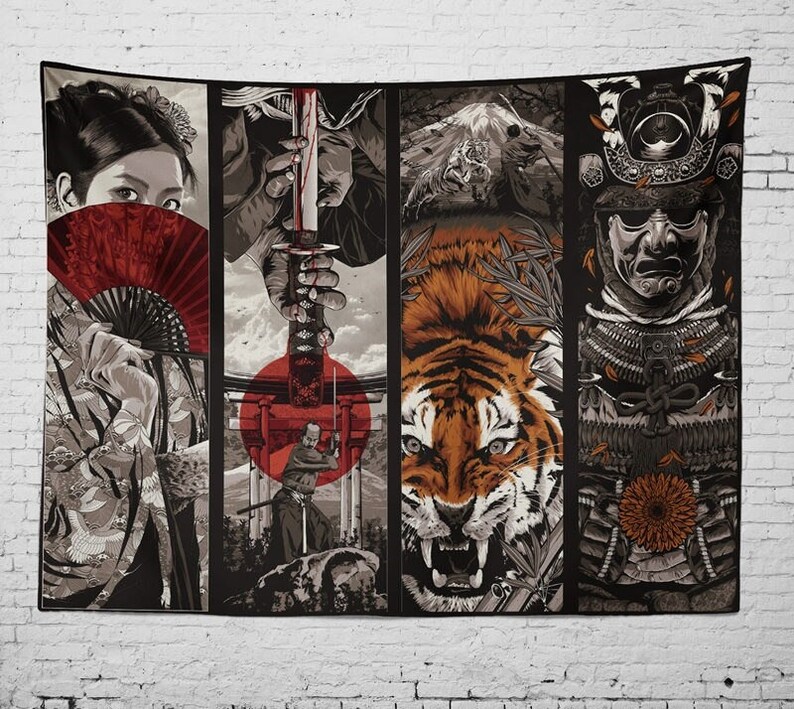 Japanese Tapestry Samurai Tiger Geisha Wall Hanging Wall Art Wall Decor ...