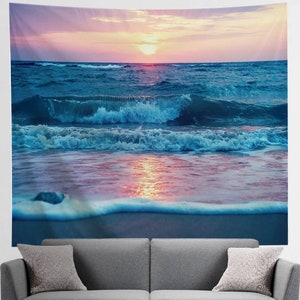 Beach Wall Tapestry Ocean Waves Sunset Wall Decor Wall Art Aesthetic Hanging Tapestries for Living Room, Bedroom, Dorm