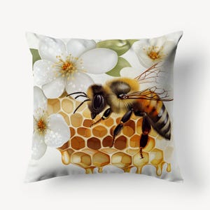 Bee bloemen honingraat sierkussen hoes, katoenen linnen kussensloop, decoratieve kussenhoes voor bank, op bij geïnspireerd huisdecor, natuurkussen