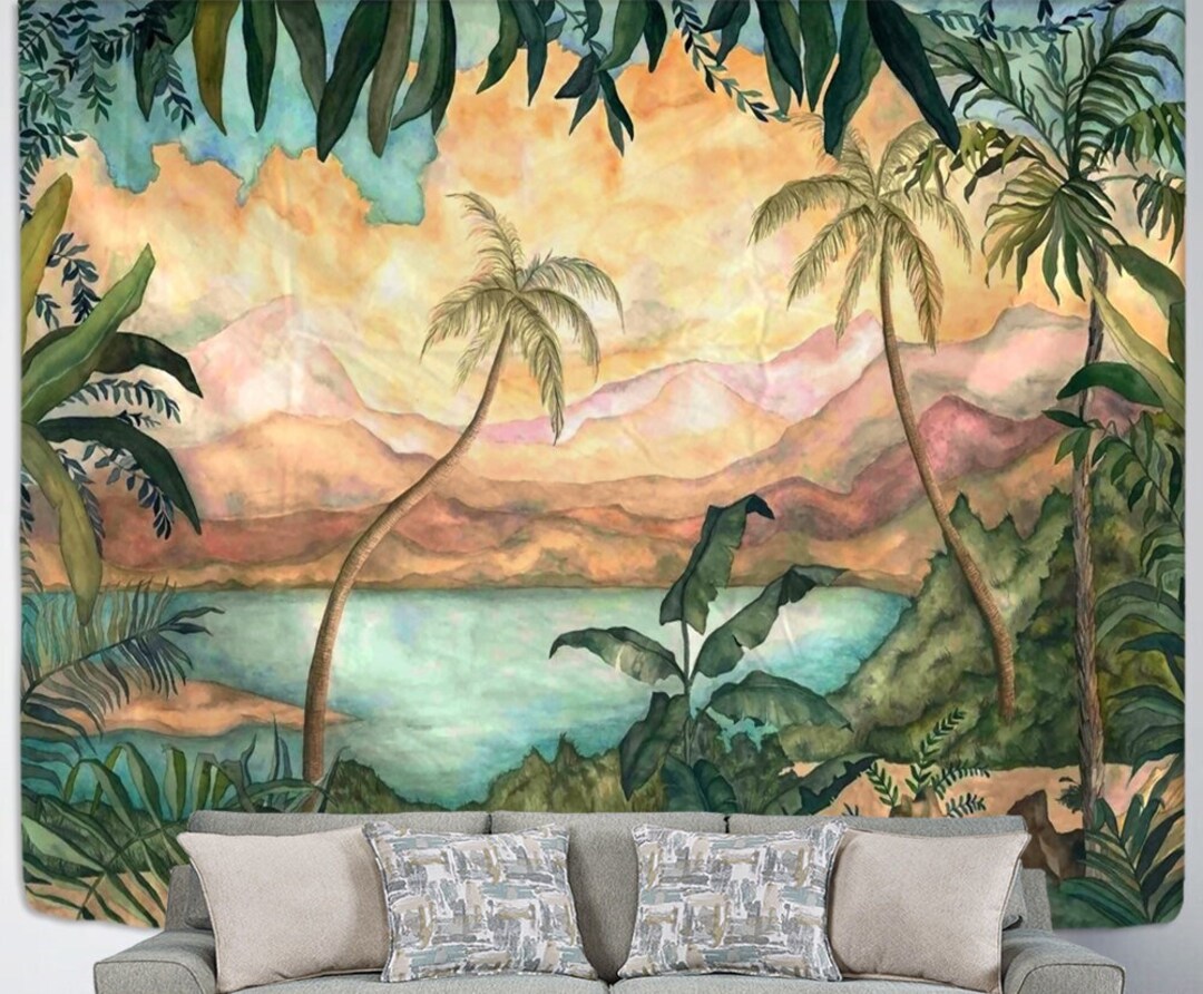 Tropical Tpestry Art Wall Hanging Palm Trees Banana Leaves Nature