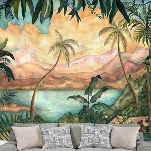 Tropical Tpestry Art Wall Hanging Palm Trees Banana Leaves Nature Landscape Tapestries for Home Dorm Living Room Decor