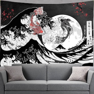 The Great Wave Wall Tapestry Japanese Wall Tapestry Oriental Sakura Wall Art Hanging Tapestries, Wall Cloth Decor