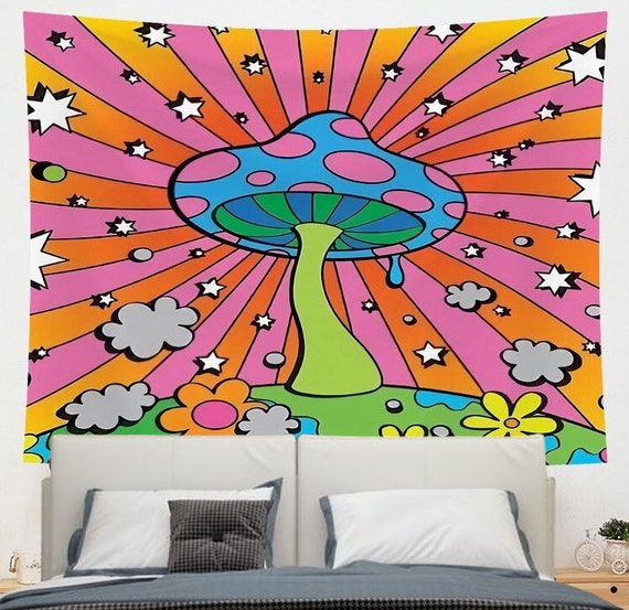 Psychedelic Mushroom Tapestry Abstract Art Hippie Trippy Wall