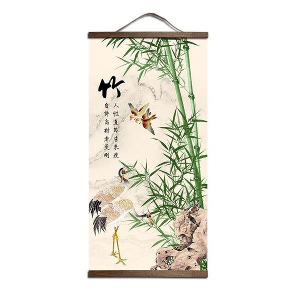 Japonais Bambou Peinture Toile Défilement Affiche Japon Tenture Japonaise Art Mur Décor Art Imprimer Peintures Fleurs De Cerisier Fleurs Oiseaux