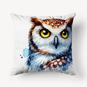 Watercolor Owl Throw Pillow Cover, Cotton Linen Pillowcase, Decorative Cushion, Owl Art Pillow, Cozy Wildlife Decor, Nature Lover Gift