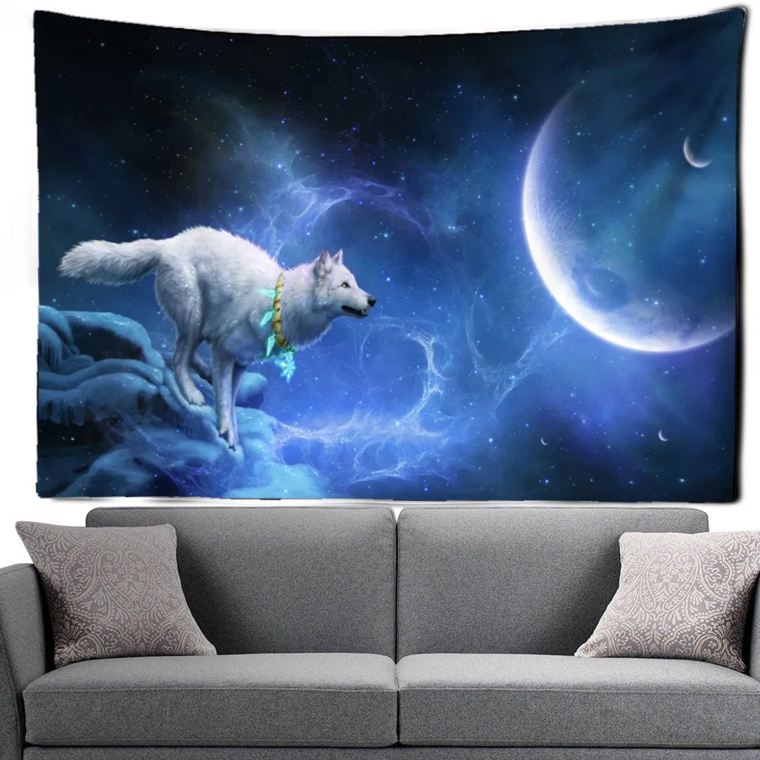 Wolf Moon Tapestry Wolf Wall Tapestry Galaxy Wall Art Wall Decor Hanging Tapestries for Living Room Bedroom Dorm Etsy