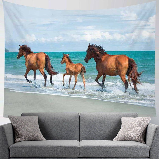 Horses Tapestry Beach Seascape Aesthetic Wall Hanging Tapestries for Bedroom Living Room Dorm