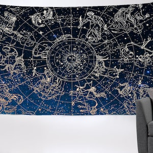 Zodiac Tapestry, Astrology Tapestry Horoscope Astrology Constellation Decor, Zodiac Wall Art Hanging Tapestries for Living Room, Bedroom