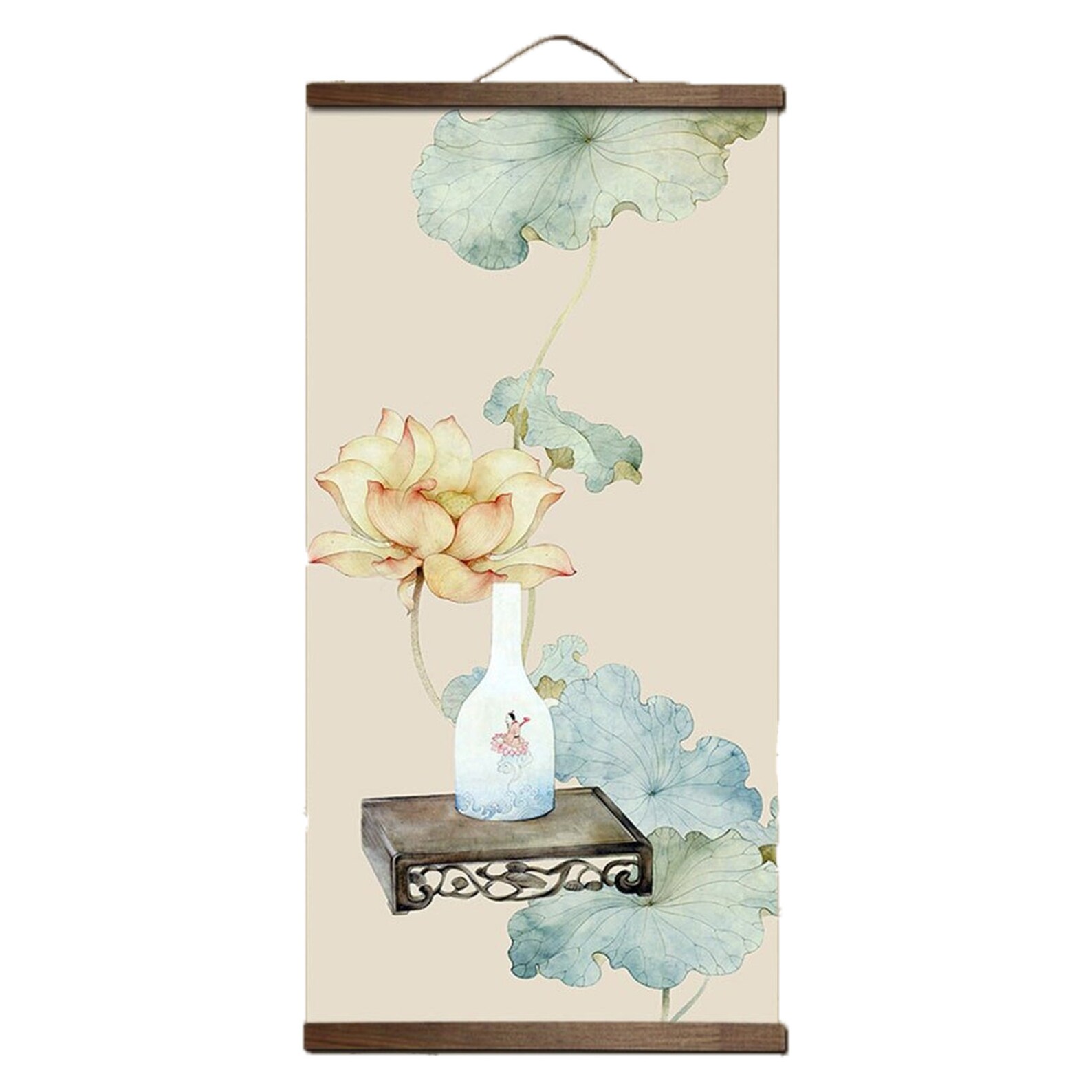 Japanese Scroll Painting Scroll Poster with Wooden Frame Lotus Etsy