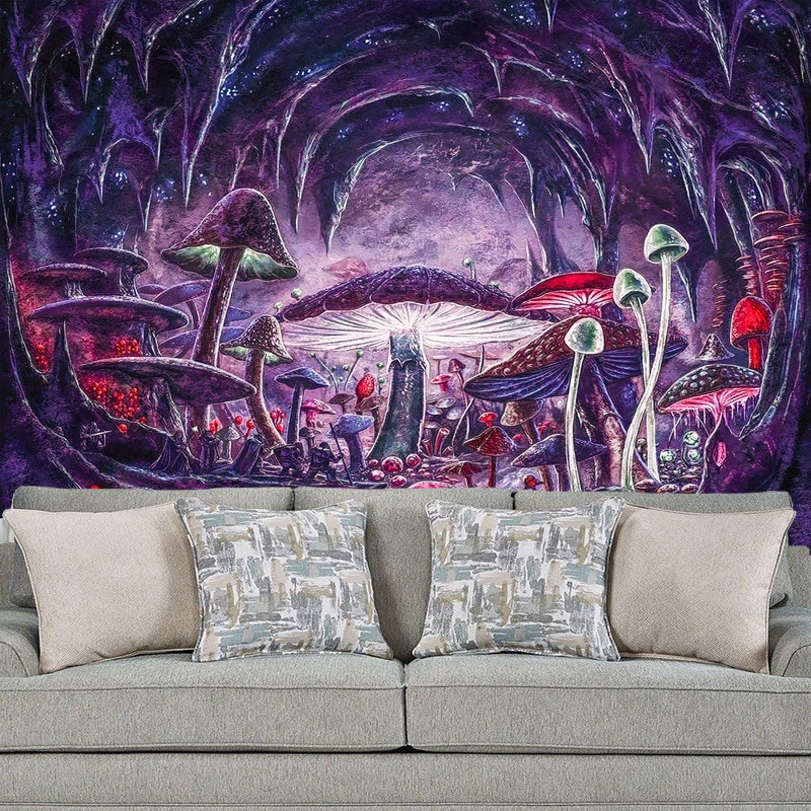 Trippy Mushroom Tapestry Wall Hanging Psychedelic Art Wall Etsy