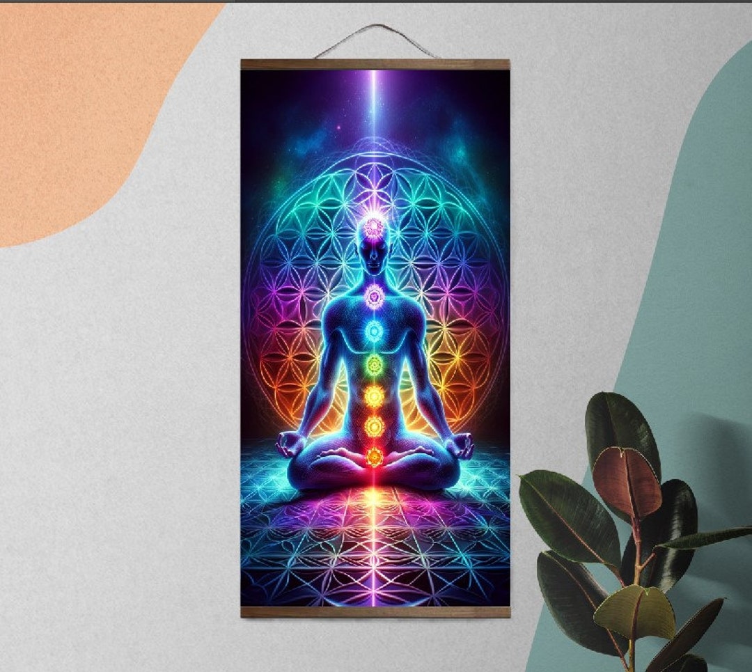 Chakra Meditation Art Print on Canvas, Spiritual Wall Decor, Vibrant ...