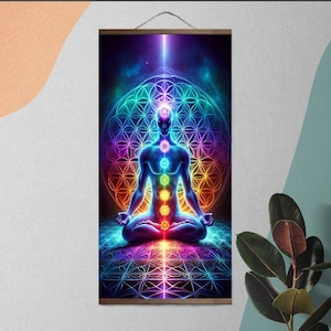 Chakra Meditation Art Print on Canvas, Spiritual Wall Decor, Vibrant Energy Artwork, Yoga and Healing Poster, Ready to Hang