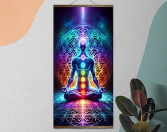 Chakra Meditation Kunstdruck auf Leinwand, spirituelles Wanddekor, lebendige Energie Kunstwerk, Yoga und Heilung Poster, fertig zum Aufhängen