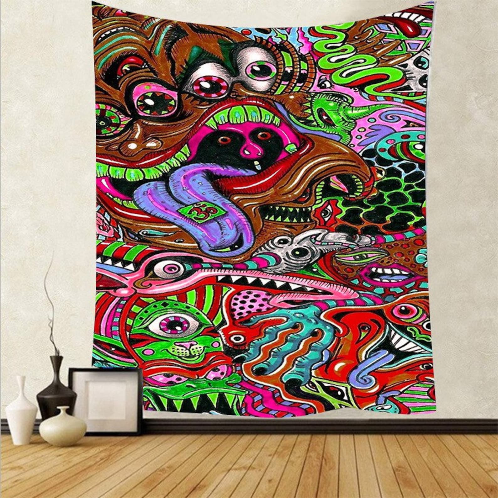 Psychedelic Art Tapestry Colorful Tapestries Trippy Wall Etsy