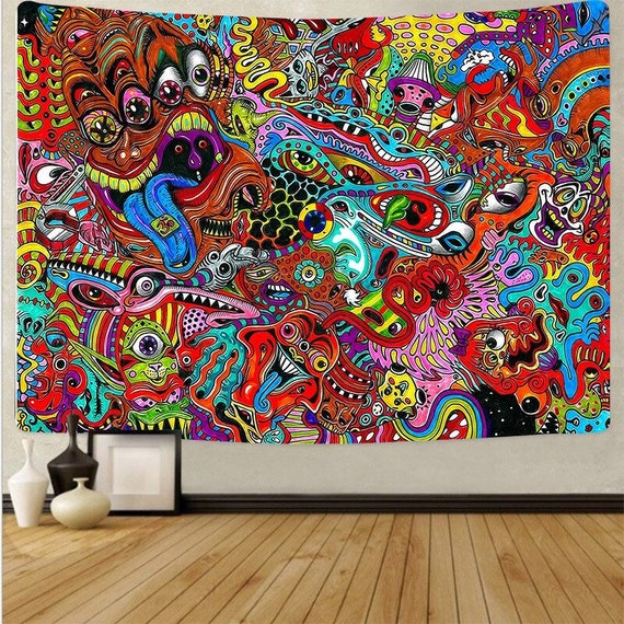 Trippy Psychedelische Kunst Wandteppich Bunte Wandteppiche Etsy