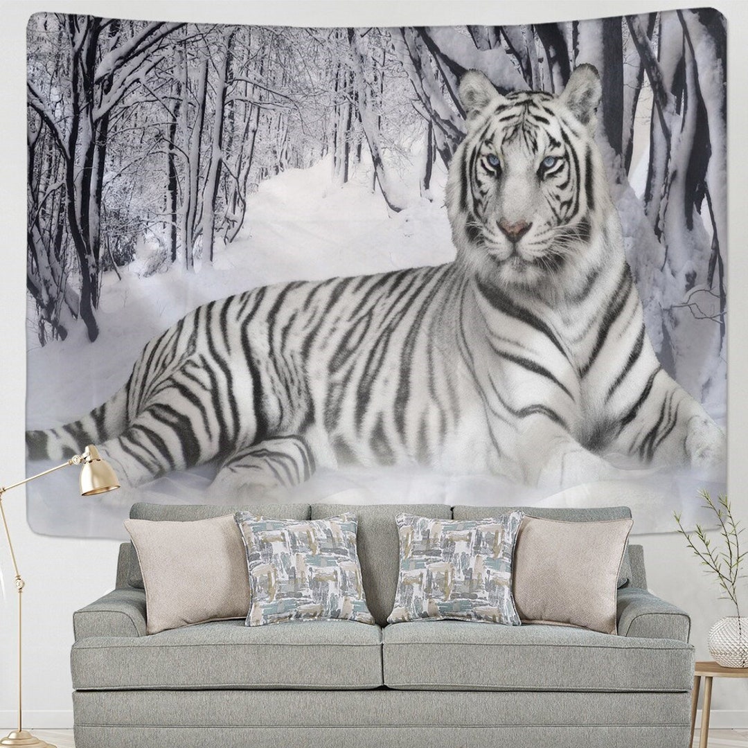 Tiger Tapestry White Tiger Wall Tapestry Wall Hanging Home Decor Etsy Canada