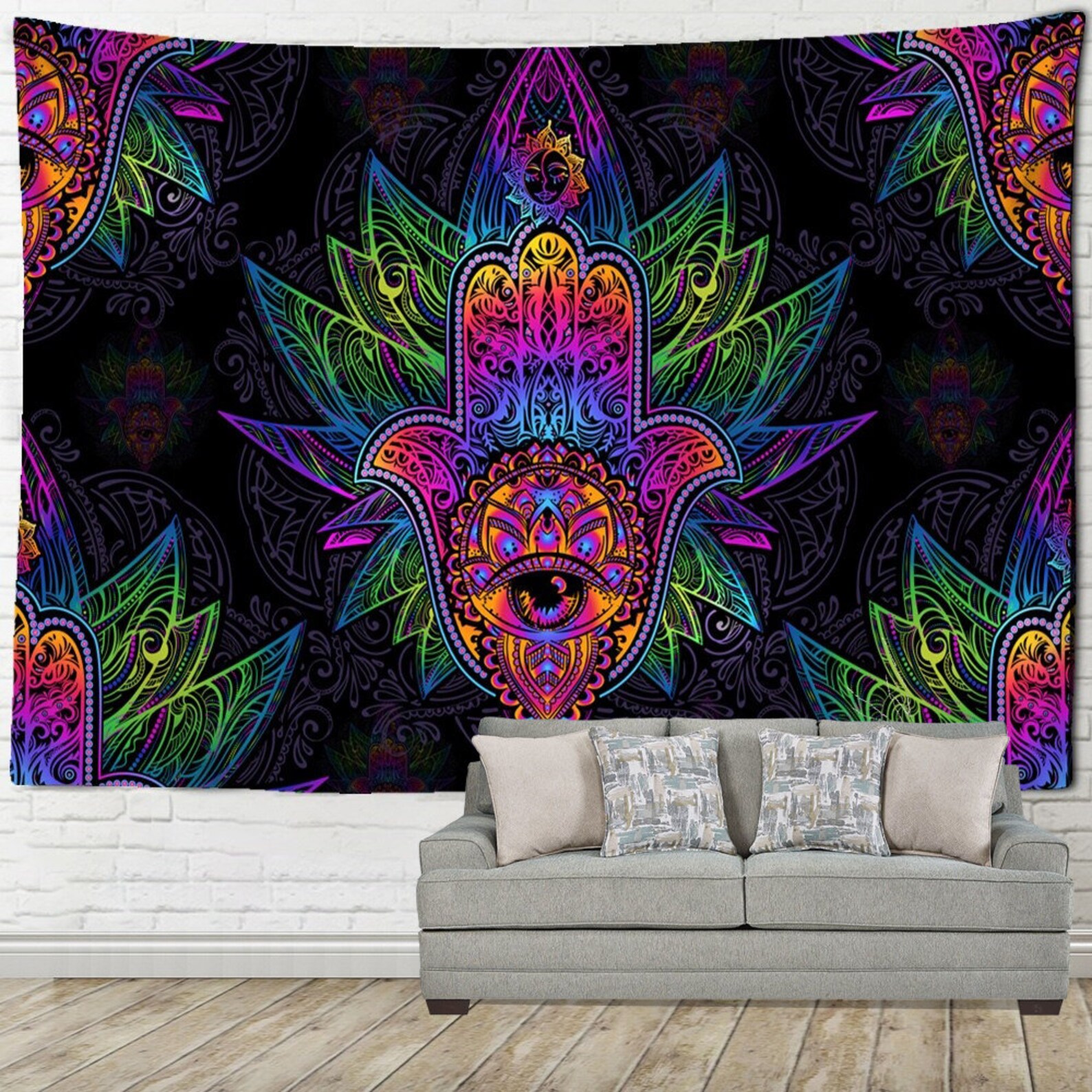 Wall Tapestry Evil Eye With Hamsa Hand Protection Wall Hanging Etsy