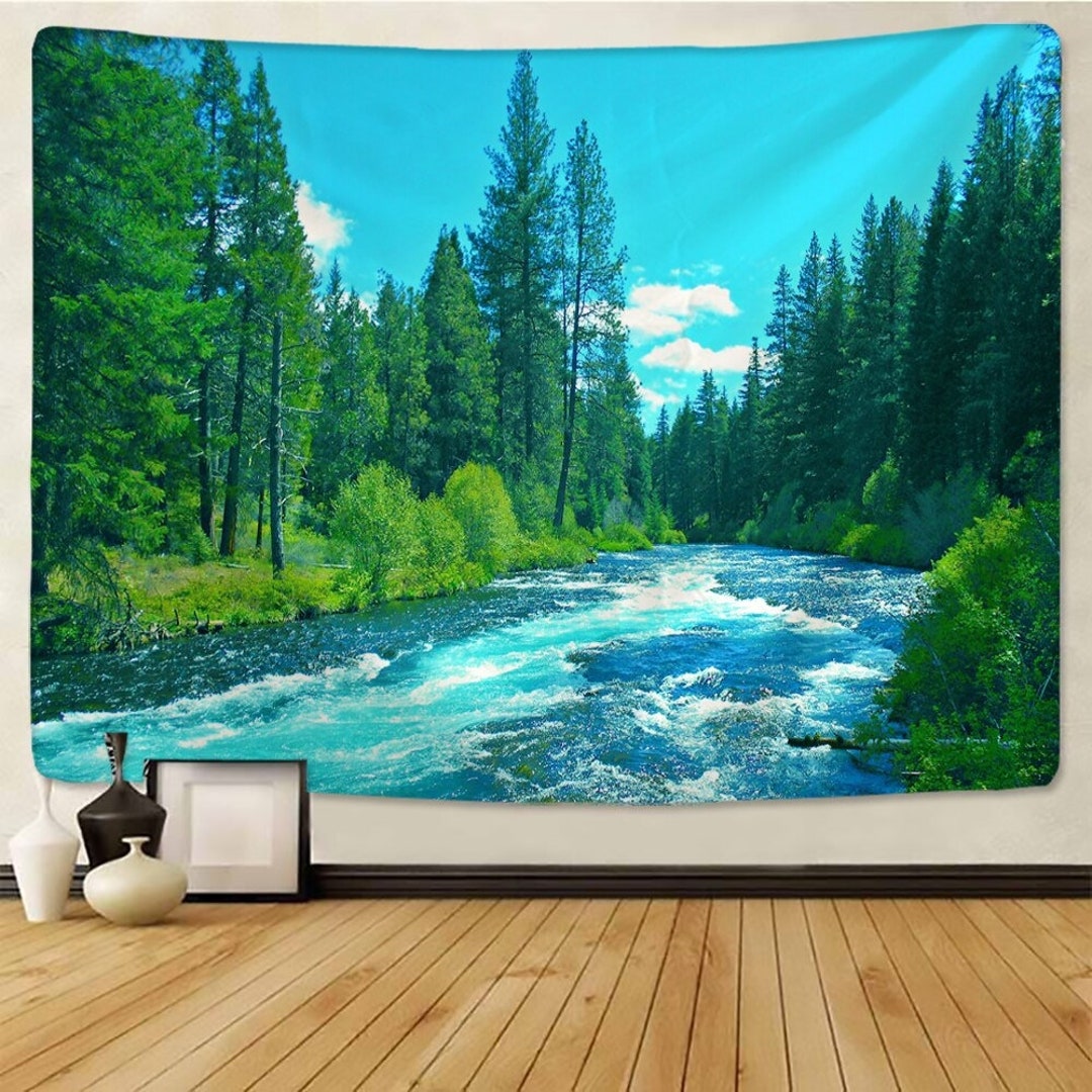 Mountain River Tapestry Nature Forest Wall Tapestry Wall Hanging ...